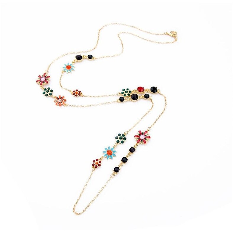 Goldtone Multi Colored Floral Long Necklace - White