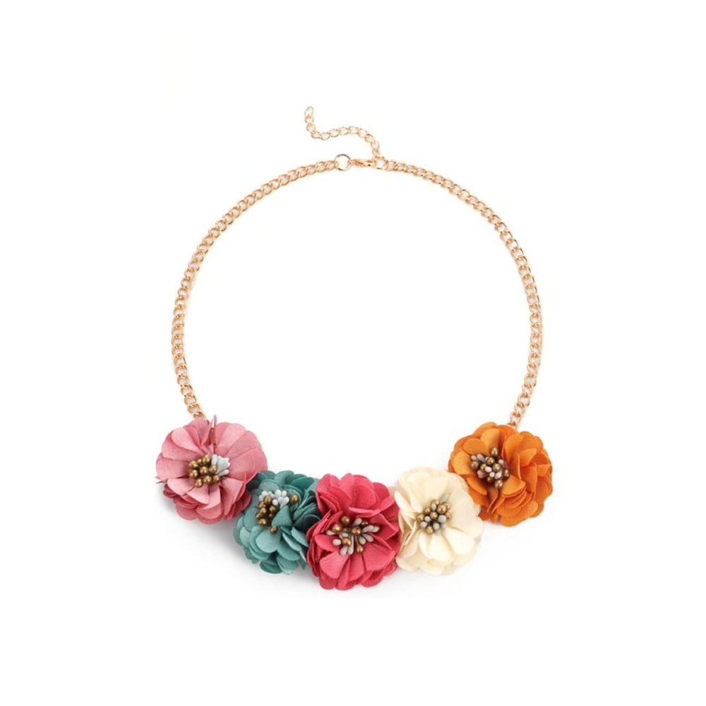 Goldtone Multi Colored Flower Necklace - White