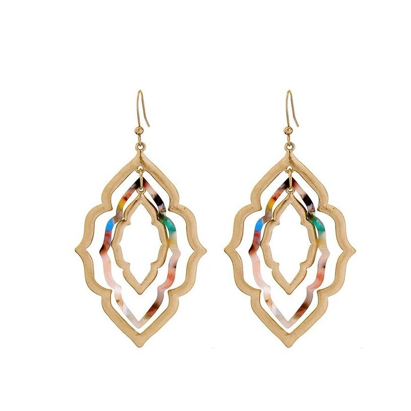 Goldtone Multi Colored Geometric Open Drop Earrings