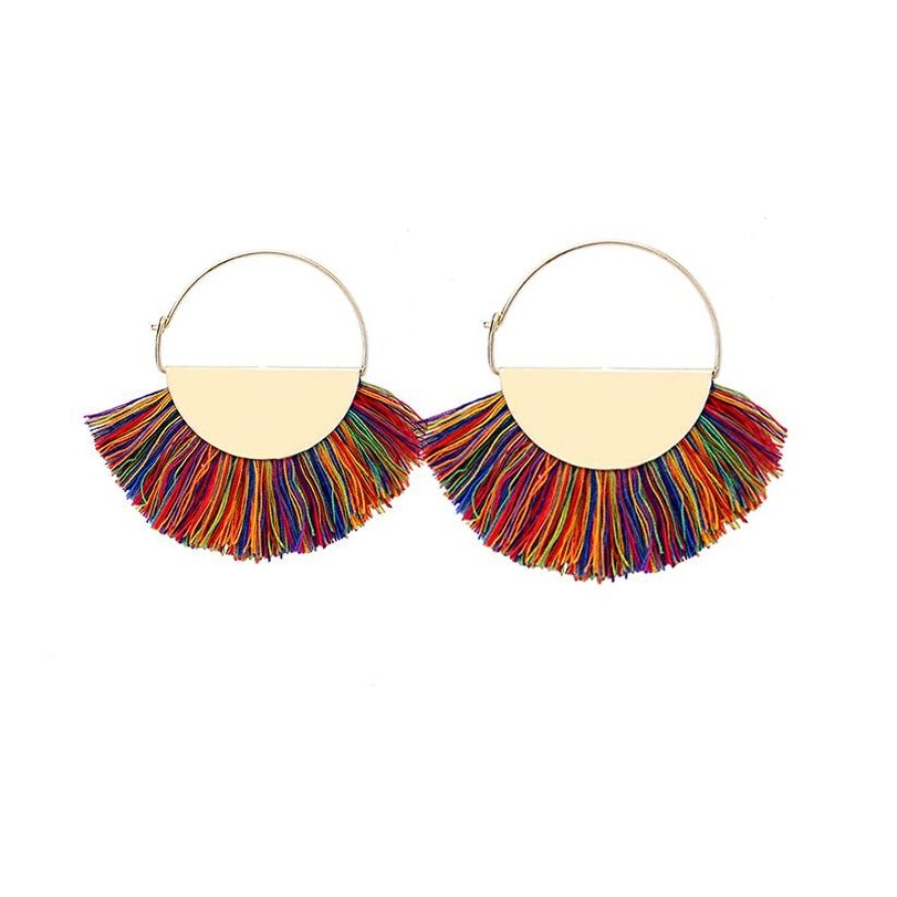 Goldtone Multi Colored Half Circle Tasseled Earrings