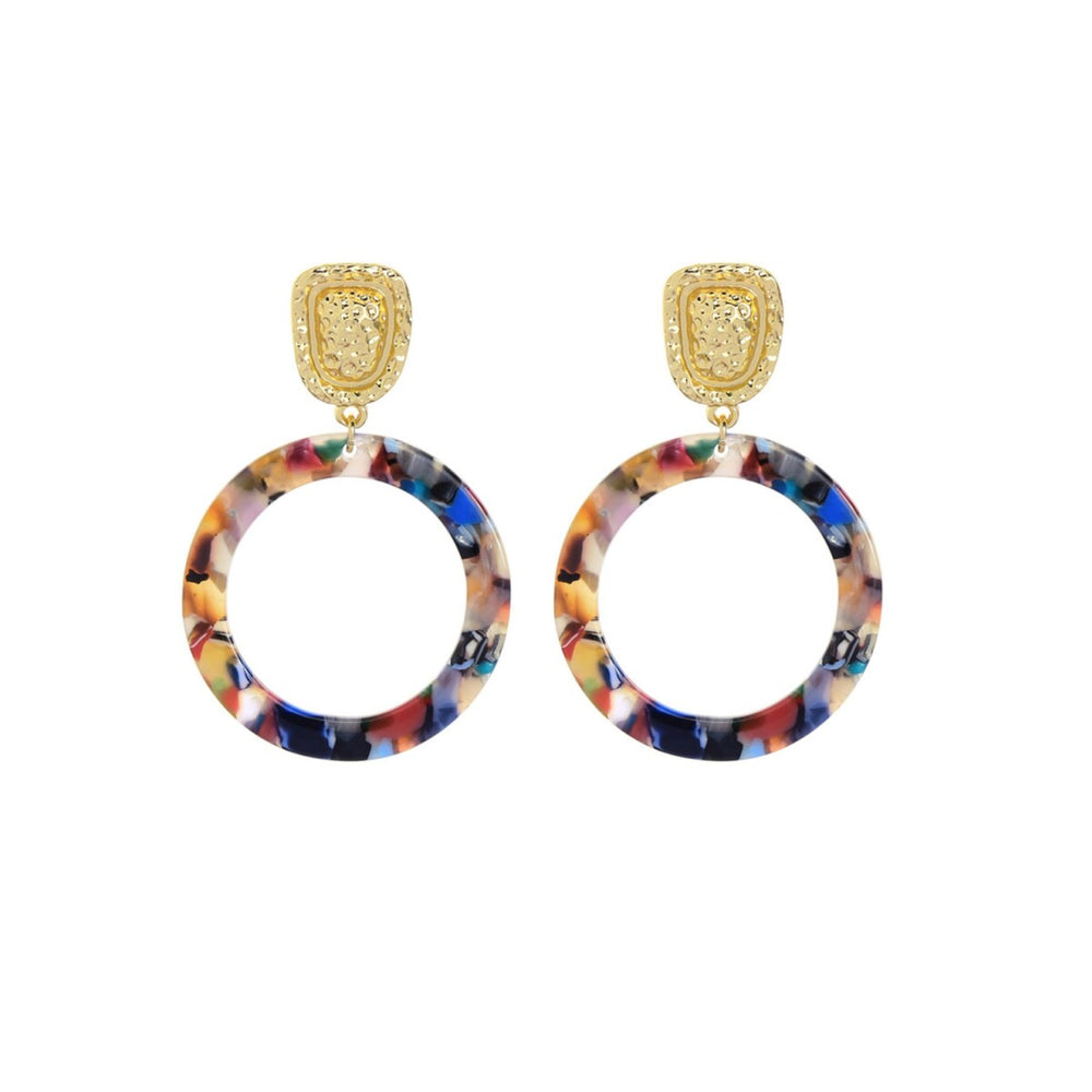 Goldtone Multi Colored Marbled Open Circle Earrings