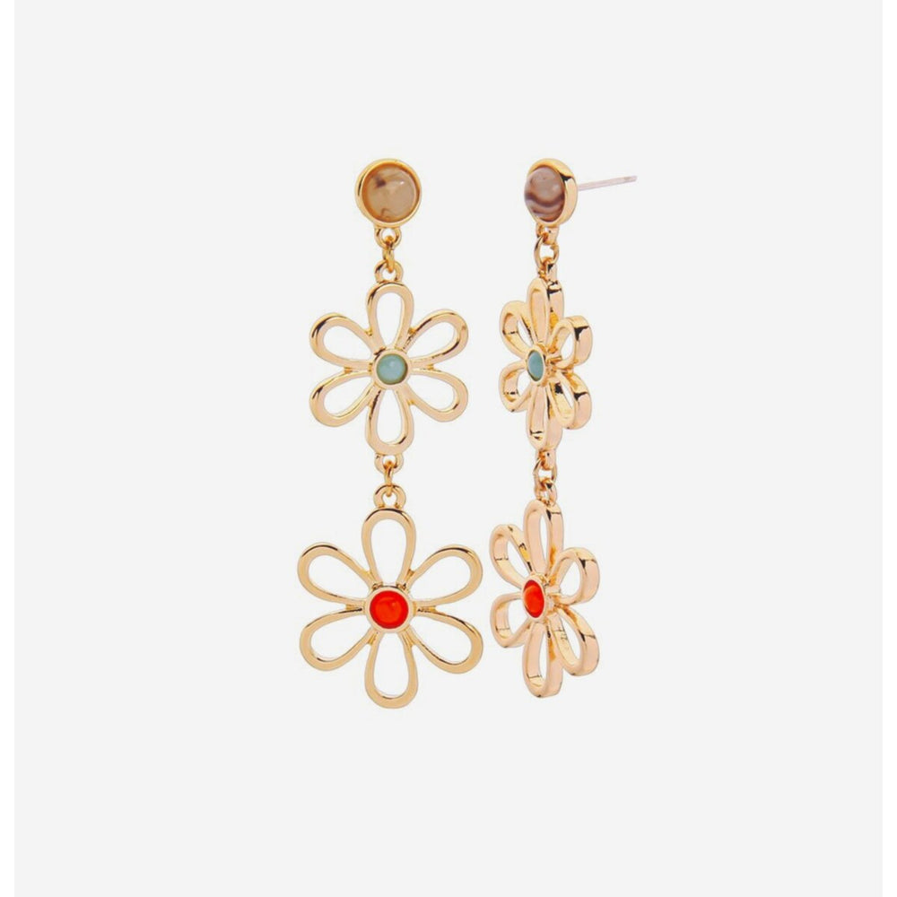 Goldtone Multi Colored Open Flower Drop Earrings