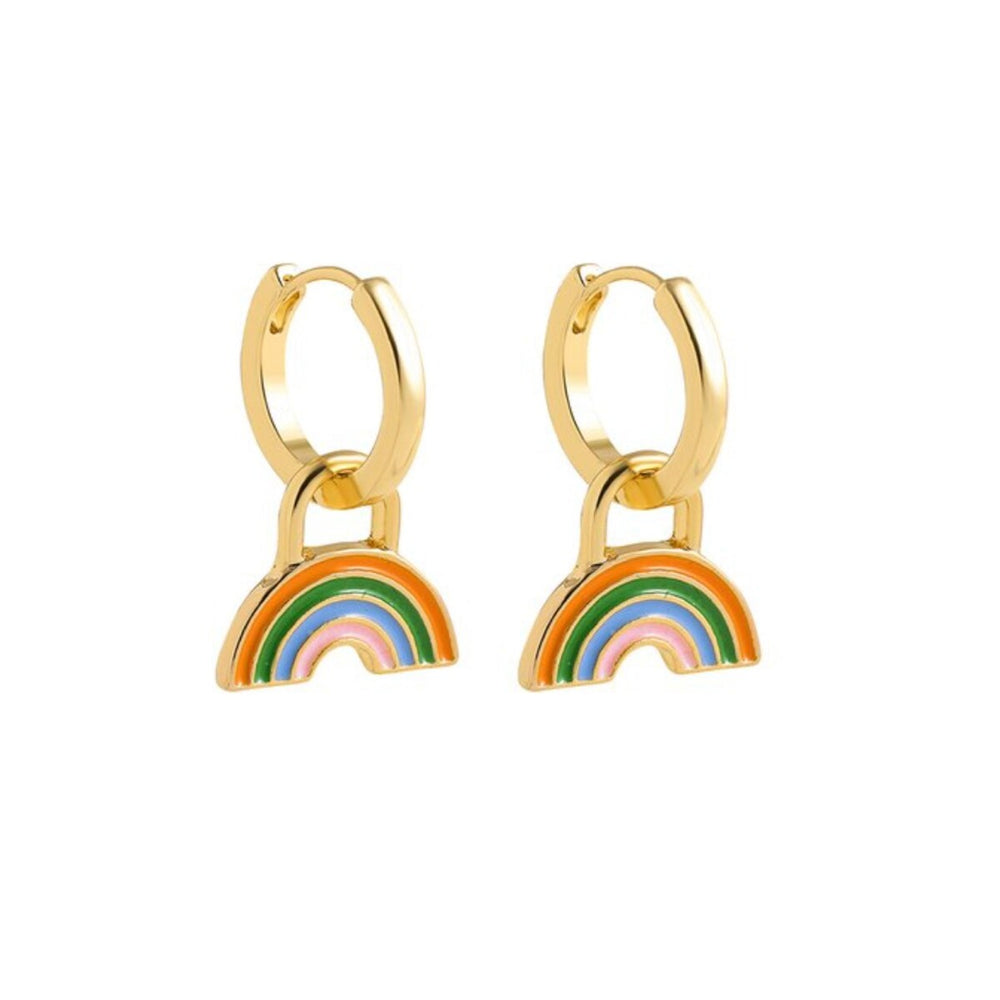 Goldtone Multi Colored Rainbow Huggie Hoop Earrings