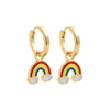 Goldtone Multi Colored Rainbow With Cloud Huggie Hoop Earrings