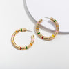 Goldtone Multi Colored Striped Hoop Earrings