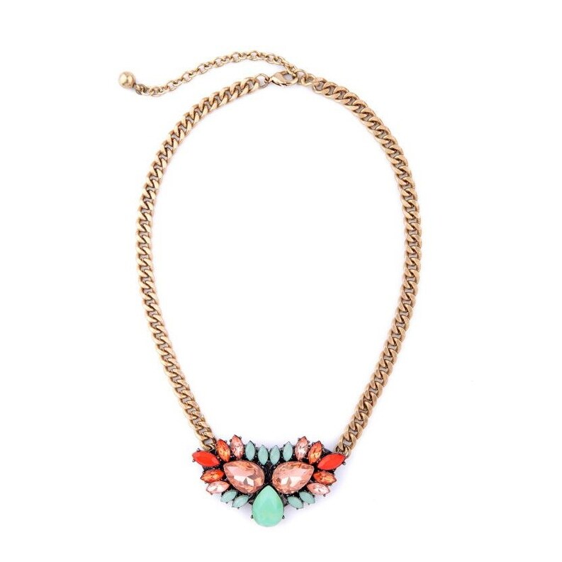 Goldtone Multi Colored Teardrop Statement Necklace - White