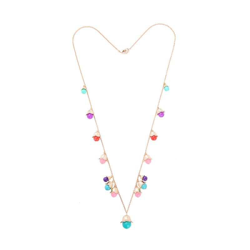 Goldtone Multi Colored Tulip Necklace - White