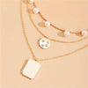 Goldtone Multi Layered Disk And Rectangular Necklace With Pearls And Crystals - White