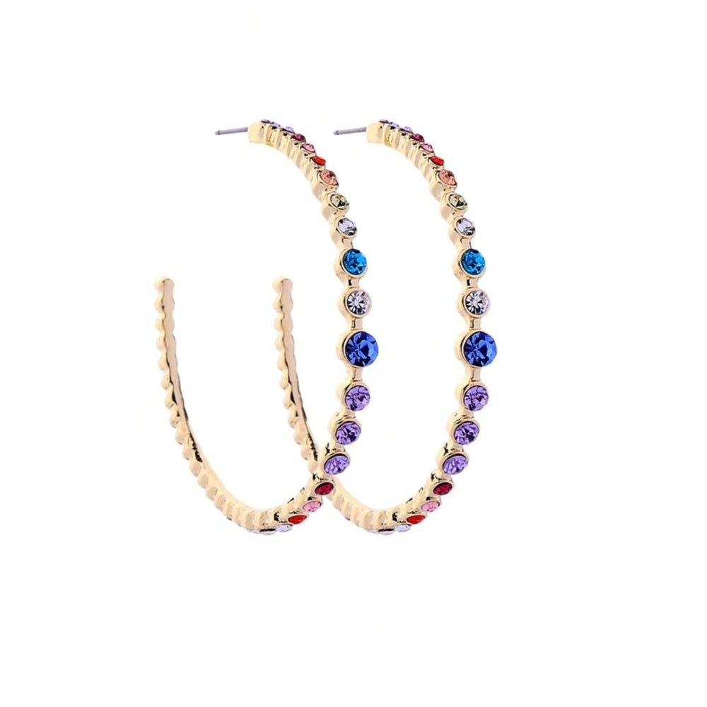 Goldtone Multi Purple Crystal Hoop Earrings