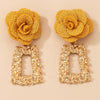 Goldtone Mustard Flower Hammered Statement Drop Earrings