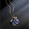 Goldtone Navy Celestial Moon Circular Pendant Necklace - White