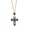 Goldtone Navy Crystal Cross Pendant Necklace - White