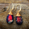 Goldtone Navy & Red Jasper Teardrop Drop Earrings