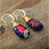 Goldtone Navy & Red Jasper Teardrop Drop Earrings