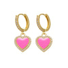 Goldtone Neon Crystal Heart Huggie Hoop Earrings