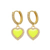 Goldtone Neon Crystal Heart Huggie Hoop Earrings