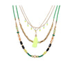 Goldtone Neon Green Tasseled Beaded Layered Necklace - White