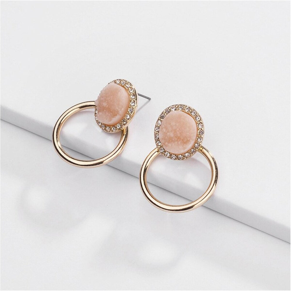 Goldtone Open Circle Peach Earrings