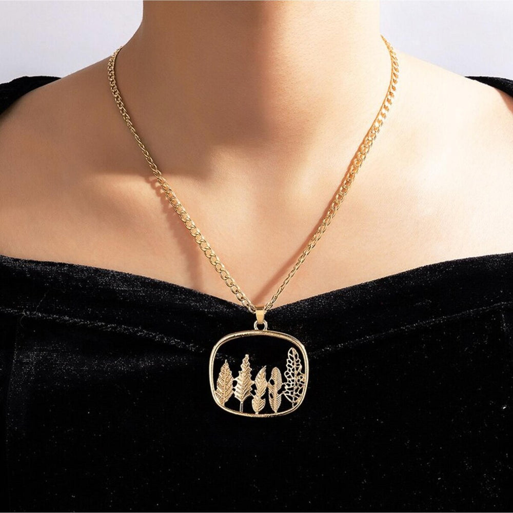 Goldtone Open Forest Pendant Necklace - White