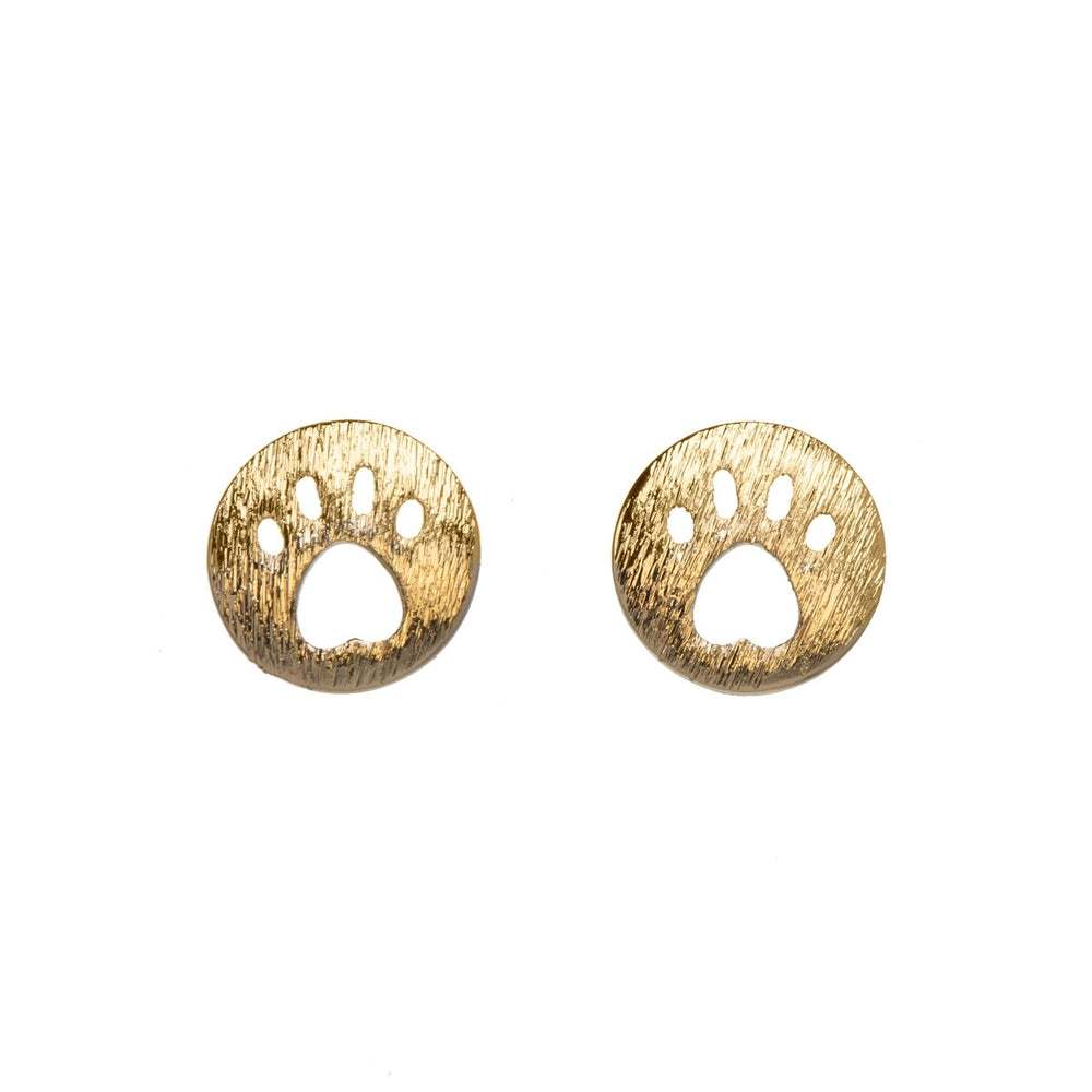 Goldtone Open Paw Print Circular Stud Earrings