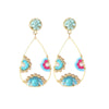 Goldtone Open Teardrop Blue And Pink Beaded Floral Earrings