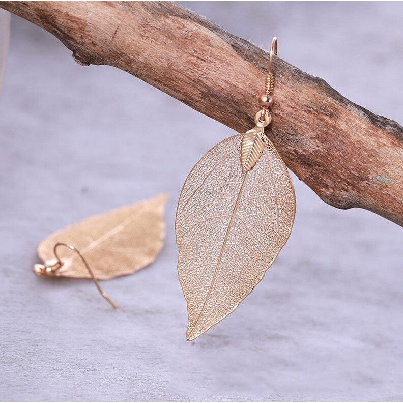 Goldtone Openwork Leaf Drop Earrings