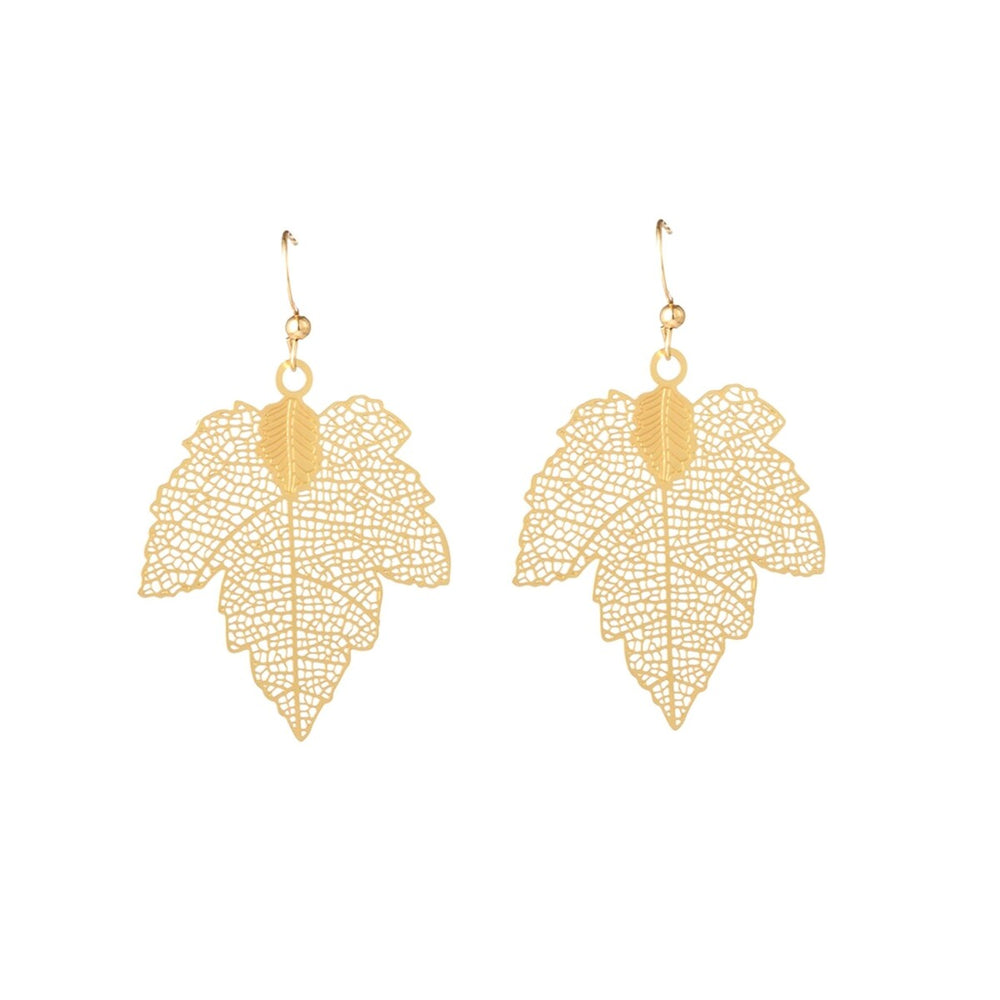 Goldtone Openwork Leaf Drop Earrings