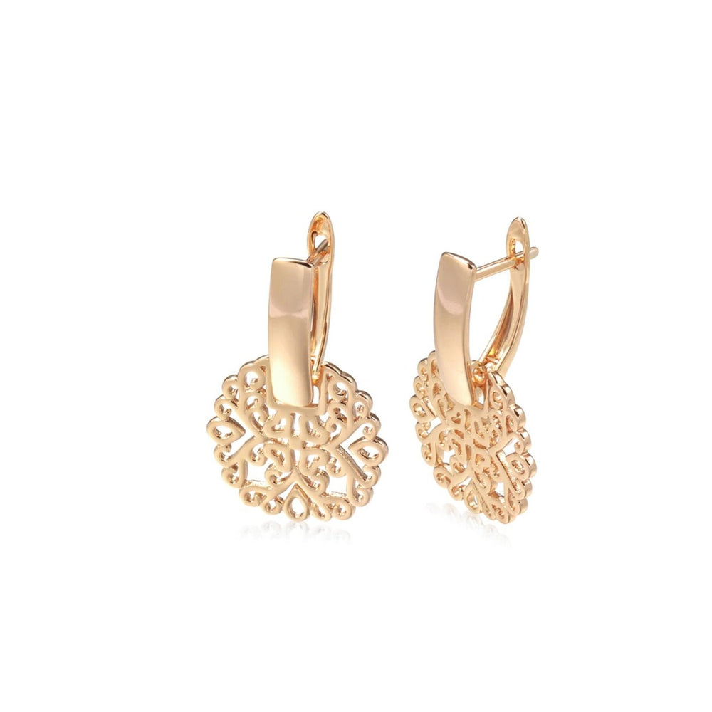 Goldtone Openwork Ornate Circular Drop Stud Earrings