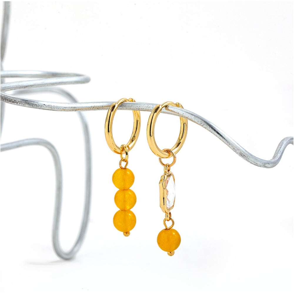 Goldtone Orange Beaded Asymmetrical Drop Earrings