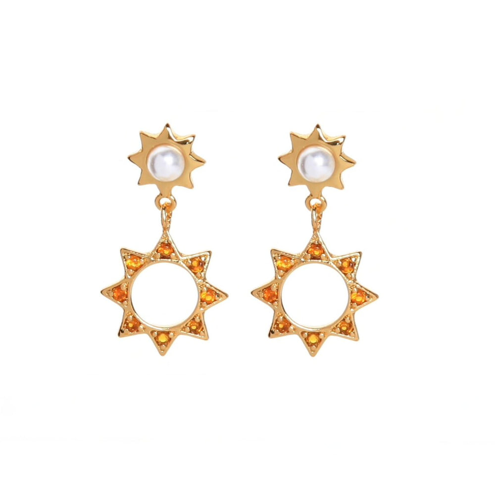 Goldtone Orange Crystal Sun Drop Earrings