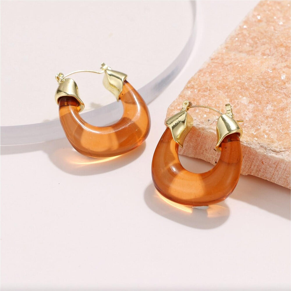 Goldtone Orange Transparent Hoop Earrings