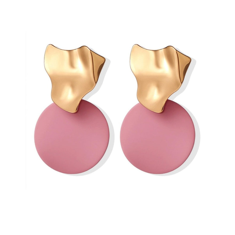 Goldtone Organic Pink Circular Stud Earrings