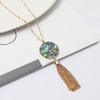 Goldtone Paua Circular Tasseled Pendant Necklace - White