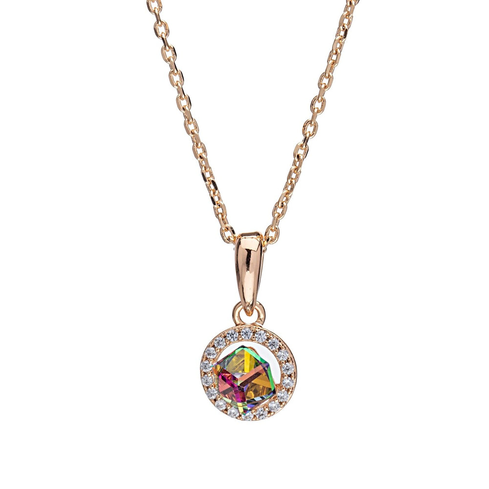 Goldtone Pave Swarovski Crystal Aurora Borealis Pendant Necklace - White