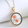 Goldtone Peach Dried Flower Circular Pendant Necklace - White