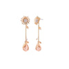 Goldtone Peach Pearl Flower Chain Drop Earrings