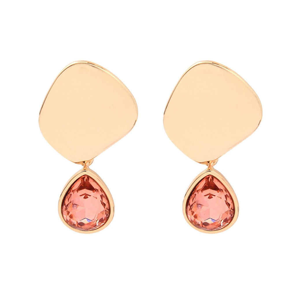 Goldtone Peach Teardrop Crystal Drop Earrings