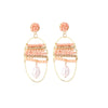 Goldtone Pink Beaded Oval Drop Earrings With Imitation Pearl