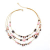 Goldtone Pink Black Layered Necklace - White