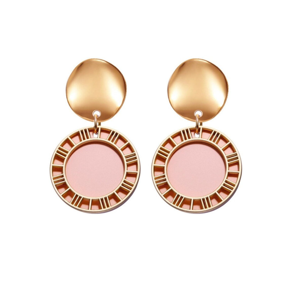 Goldtone Pink Circular Earrings