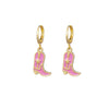 Goldtone Pink Cowboy Boots Huggie Hoop Earrings