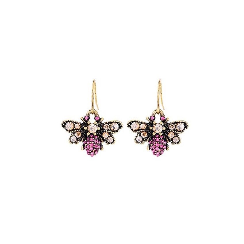 Goldtone Pink Crystal Bee Earrings