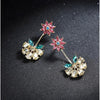 Goldtone Pink Crystal Floral Bar Earrings