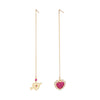 Goldtone Pink Crystal Heart Asymmetrical Chain Drop Earrings