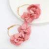 Goldtone Pink Floral Clustered Hoop Earrings