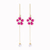 Goldtone Pink Flower Imitation Pearl Chain Drop Earrings