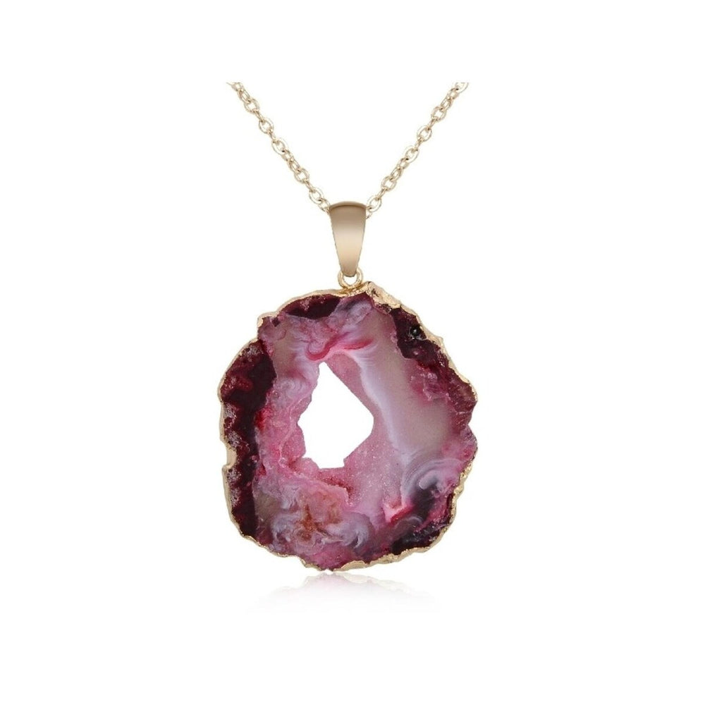 Goldtone Pink Geode Pendant Necklace - White