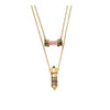 Goldtone Pink Geometric Prism Layered Necklace - White