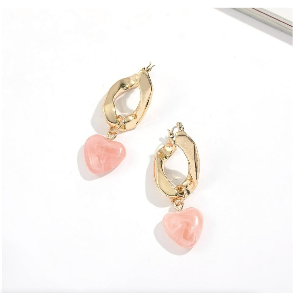 Goldtone Pink Heart Drop Earrings