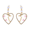 Goldtone Pink Heart Face Drop Earrings